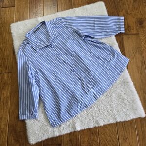 Asiatica Kansas City Button Up Shirt Blouse Women's One Size Blue Striped Cotton